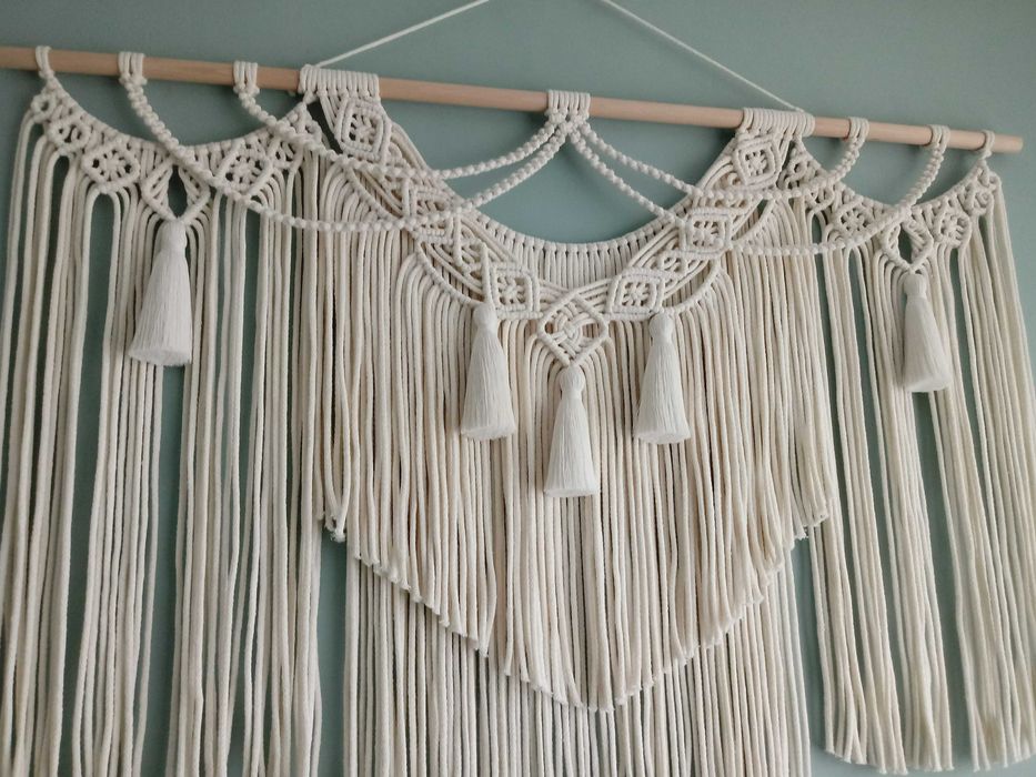 Makrama XXL duża ecru beżowy boho dekoracja