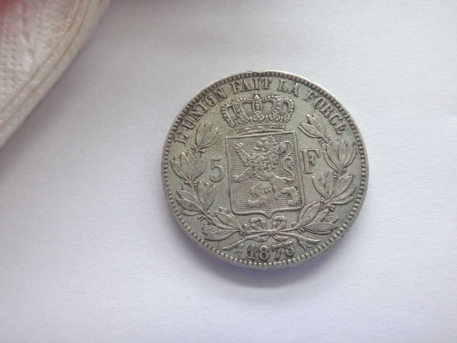 Srebrna moneta 5 franków Belgia 1873