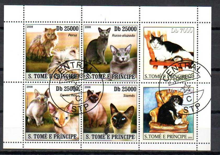 Znaczki Wyspy Świętego Tomasza - kot, koty blok