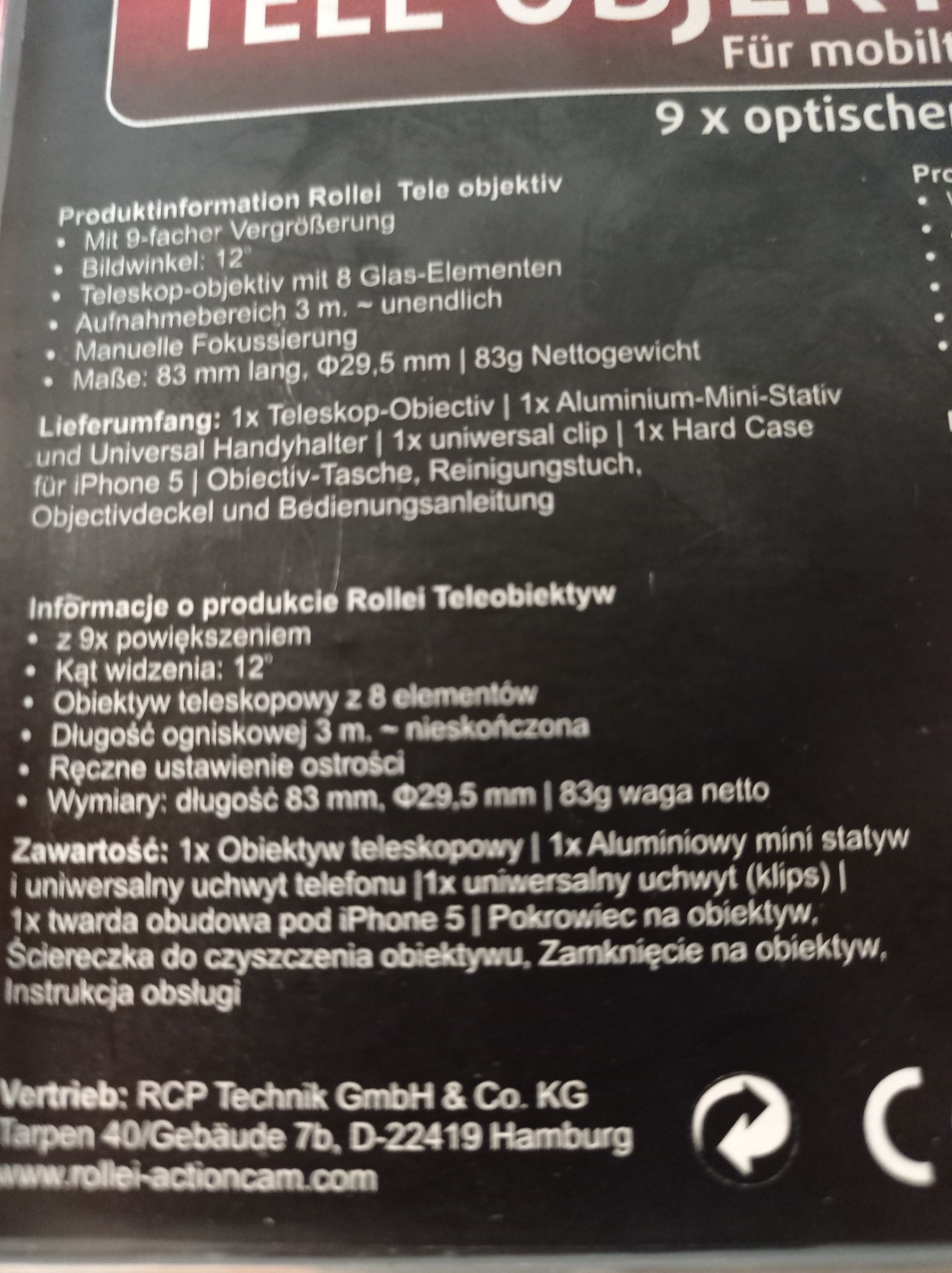 Tele obiektyw z 9x zoomem optycznym i statywem