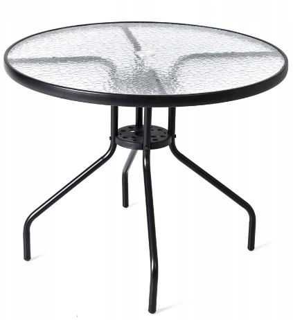 SZKLANY STOLIK OGRODOWY Stół Tarasowy Balkonowy metal okrągły 90