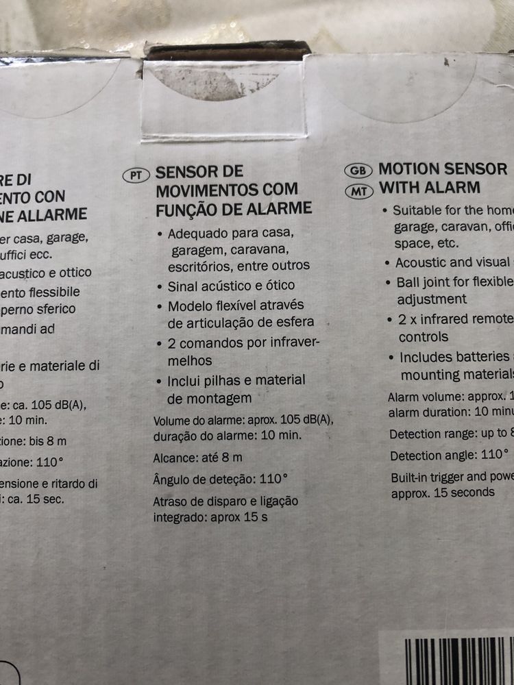 Sensor movimentos com alarme e comandos