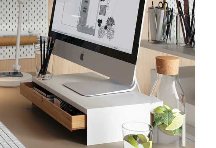 Ikea ELLOVEN podstawka pod monitor z szufladą -stan bdb +
