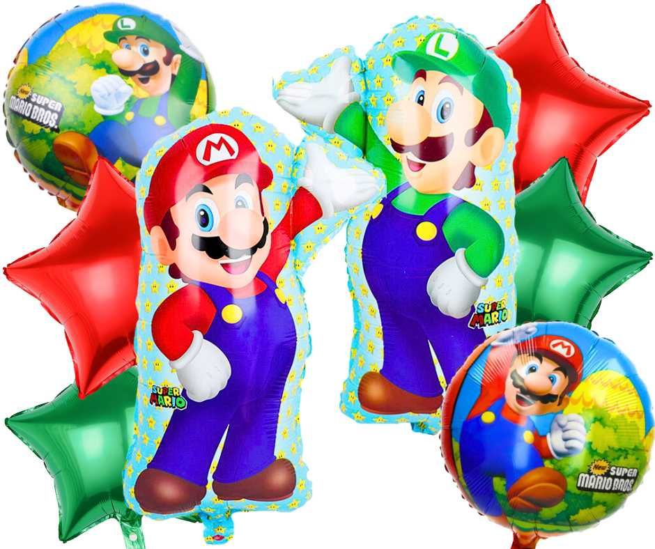 Zestaw balony foliowe Super Mario Luigi zestaw 8 szt.