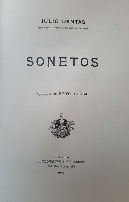 Livro Sonetos, de Júlio Dantas, 1ª edição - 1916