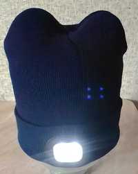 Зимняя шапка фонарик ночник с подсветкой USB 4LED, 3 режима, унисекс
