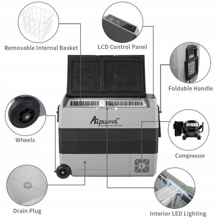 T60 Lodówka samochodowa Alpicool 60L kompresor zamrażarka 12/24V 230V