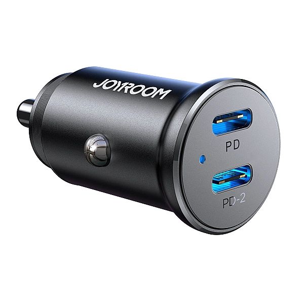 Mini ładowarka samochodowa Joyroom JR-CCN06/30W 2x USB-C metalowa - cz