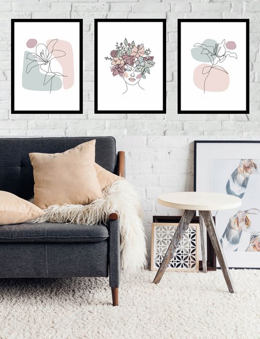 50x40 obrazy w ramie plakaty ramka KOBIETA LINIA TWARZ KWIATY