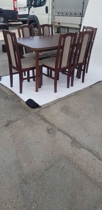 Nowe : STÓŁ + 6 KRZESEŁ, Orzech + cappuccino , dostawa cała POLSKA