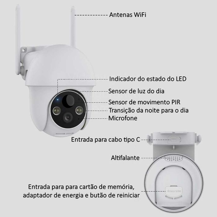 Câmara de vigilância 3MP/sem fios/visão noturna COR/DETECÇÃO MOVIMENTO