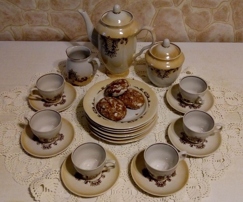 Сервиз кофейный на 6 персон фарфоровый. Декор «Ананас».