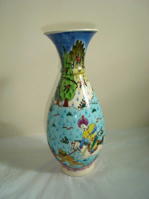 Винтажная Турецкая ваза охоты Куйтана ручная работа с подписью