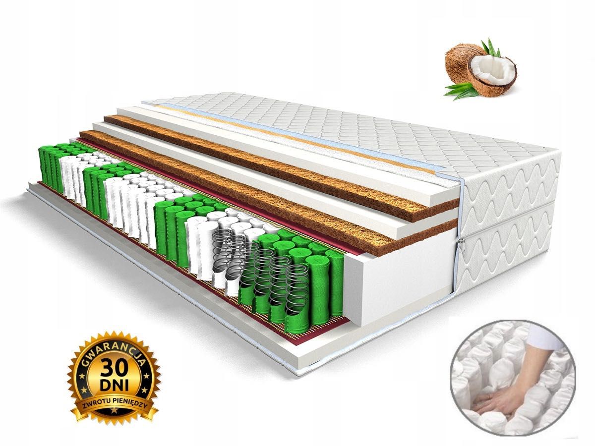 Materac Kieszeniowy sprężynowy 160x200 Kokos PREMIUM 24cm Pocket H3/H4