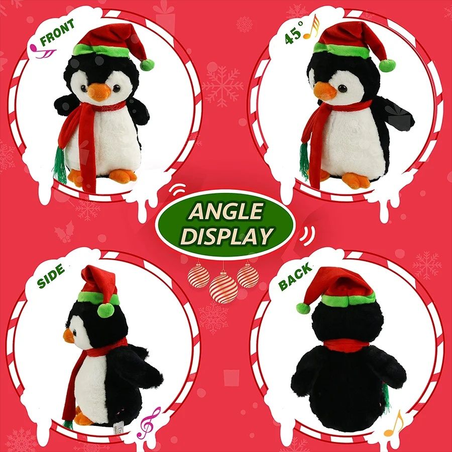 Peluche pinguim Natal 30cm canta 8 músicas e dá luz.