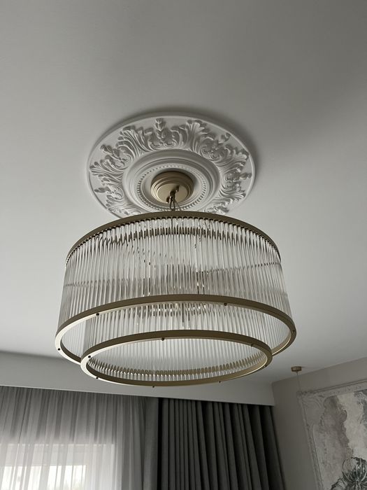 Zestaw lamp satynowe zloto szklane rurki żyrandol i lampy boczne