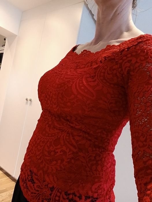 Czerwona bluzka koronkowa XS S na Święta włoska