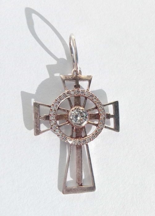 Кулон підвіска Хрестик з каменями. Срібло 925 проба, вага 2,77 г