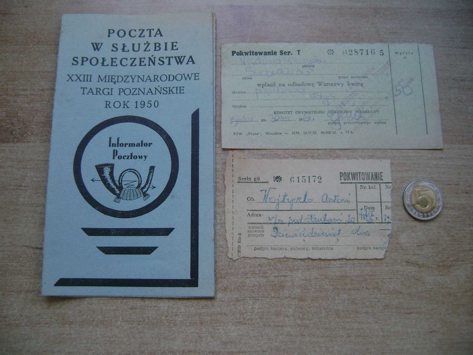 Starocie z PRL Stare dokumenty Zestaw 3 polskie kwity z 1950r. i 1961r
