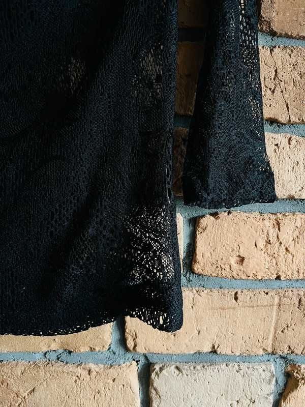 Damski czarny koronkowy seksowny sweterek rękaw 3/4 36 38 S M