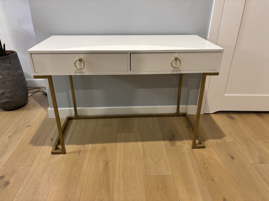 Konsola / biurko, biały blat, złote nogi, 50 na 115, wysokość 77cm