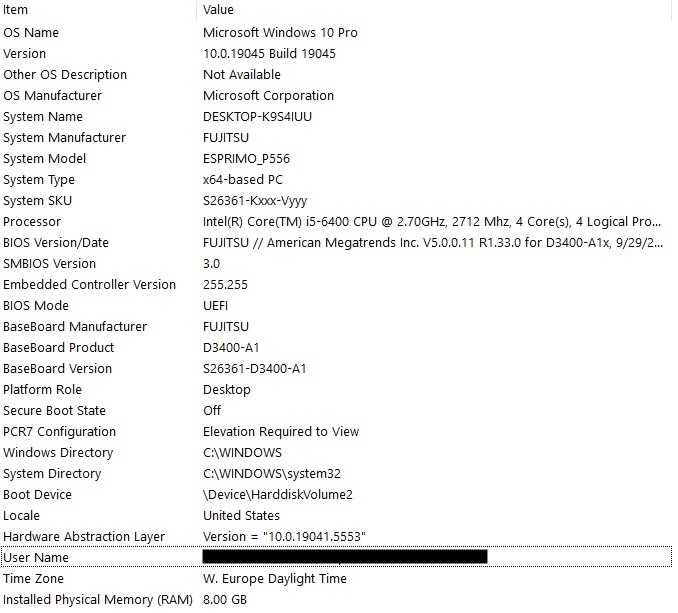 Komputer PC Fujitsu Esprimo P556 i5 6 gen / 8gb RAM / 256 GB SSD WIN10