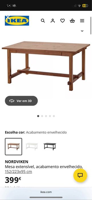 Mesa de jantar extensível NORDVIKEN - IKEA 90 x 155 + 55
