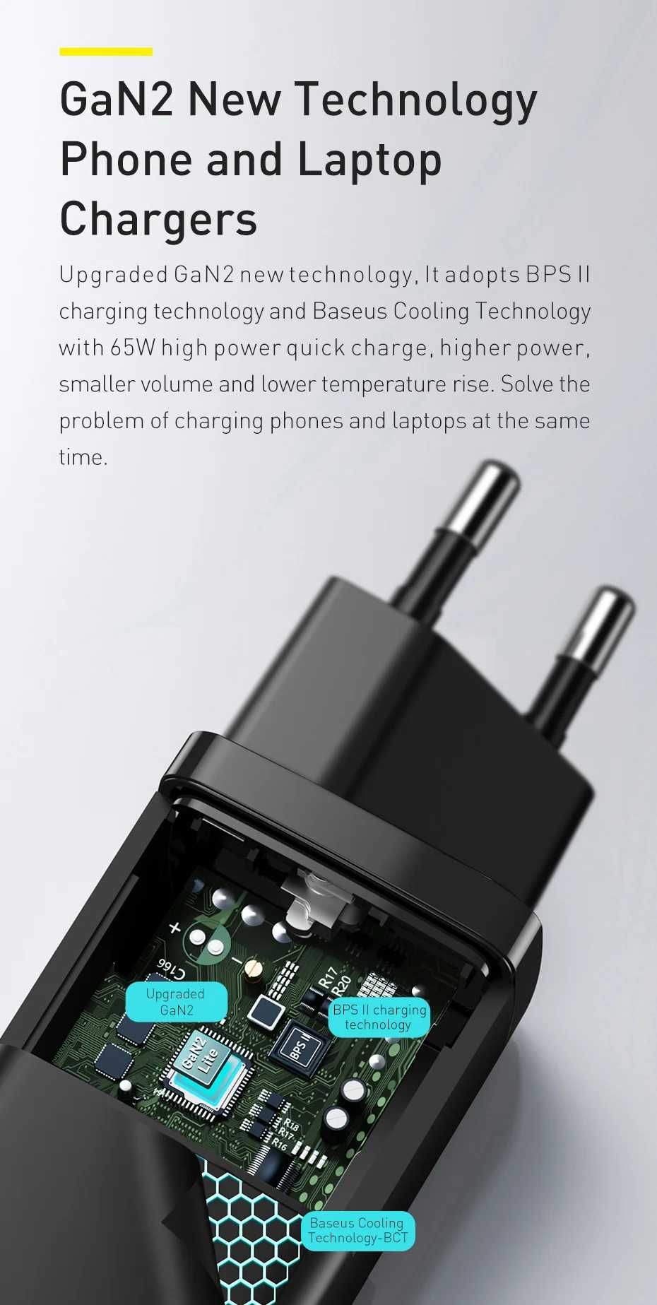 Baseus 65W GaN Зарядное устройство Quick Charge 4.0