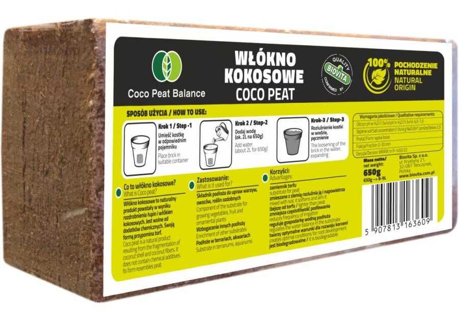 Włókno kokosowe COCO peat brykiet 650g 8-9L BIOVITA