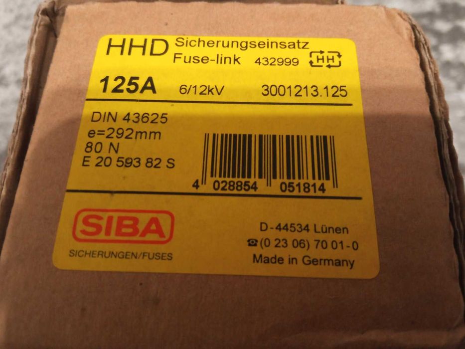 Siba - 3001213.125A 12KV високовольтний запобіжник