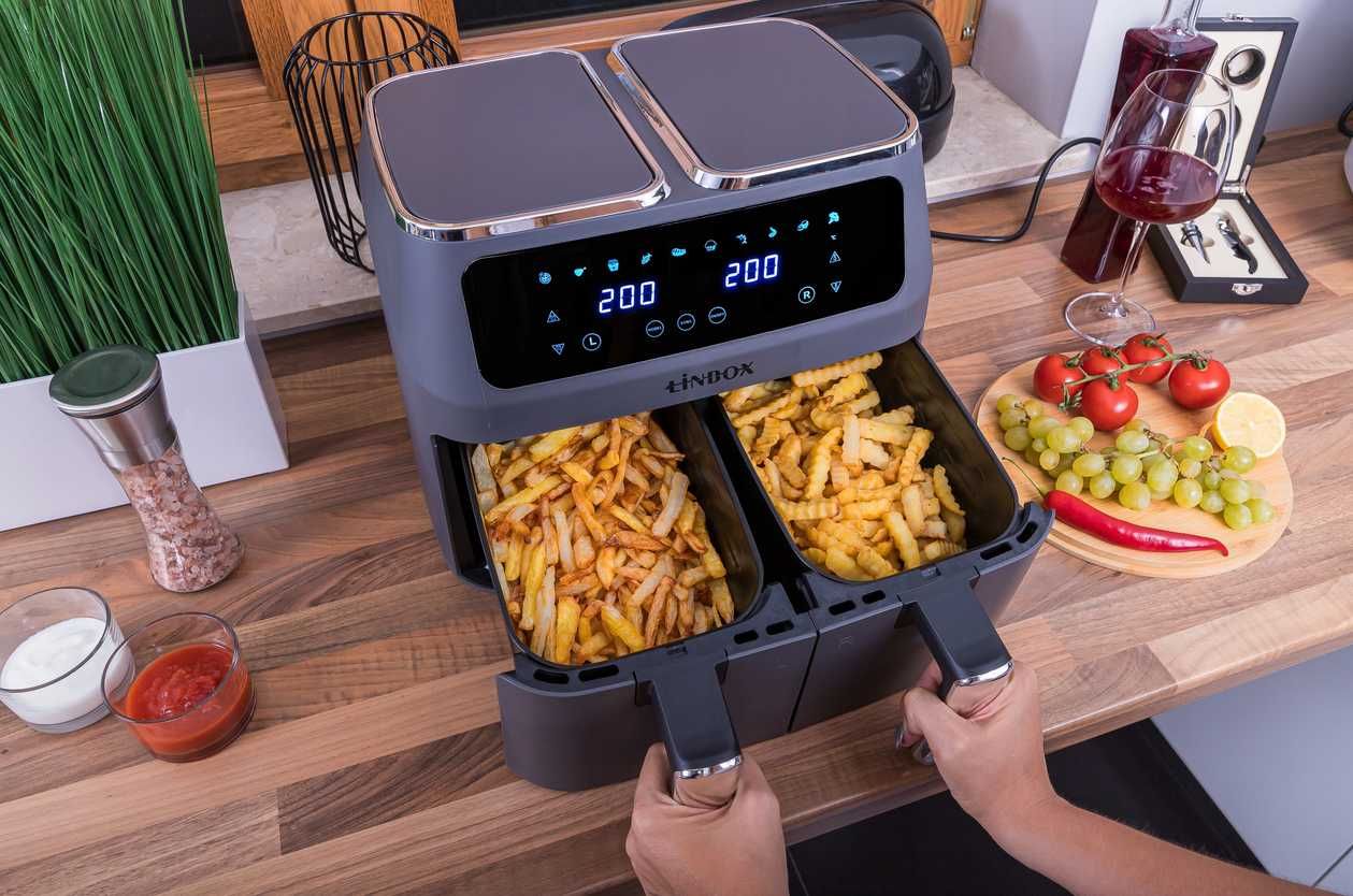 Frytkownica 2x4L / 2500W beztłuszczowa LINBOX Air Fryer Grafitowa