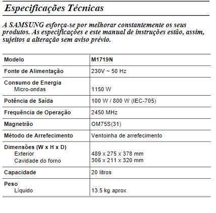 Forno Microndas Samsung M1719N