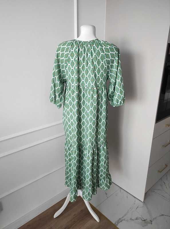 Sukienka maxi z krótkim rękawem trapezowa M | oversize classy