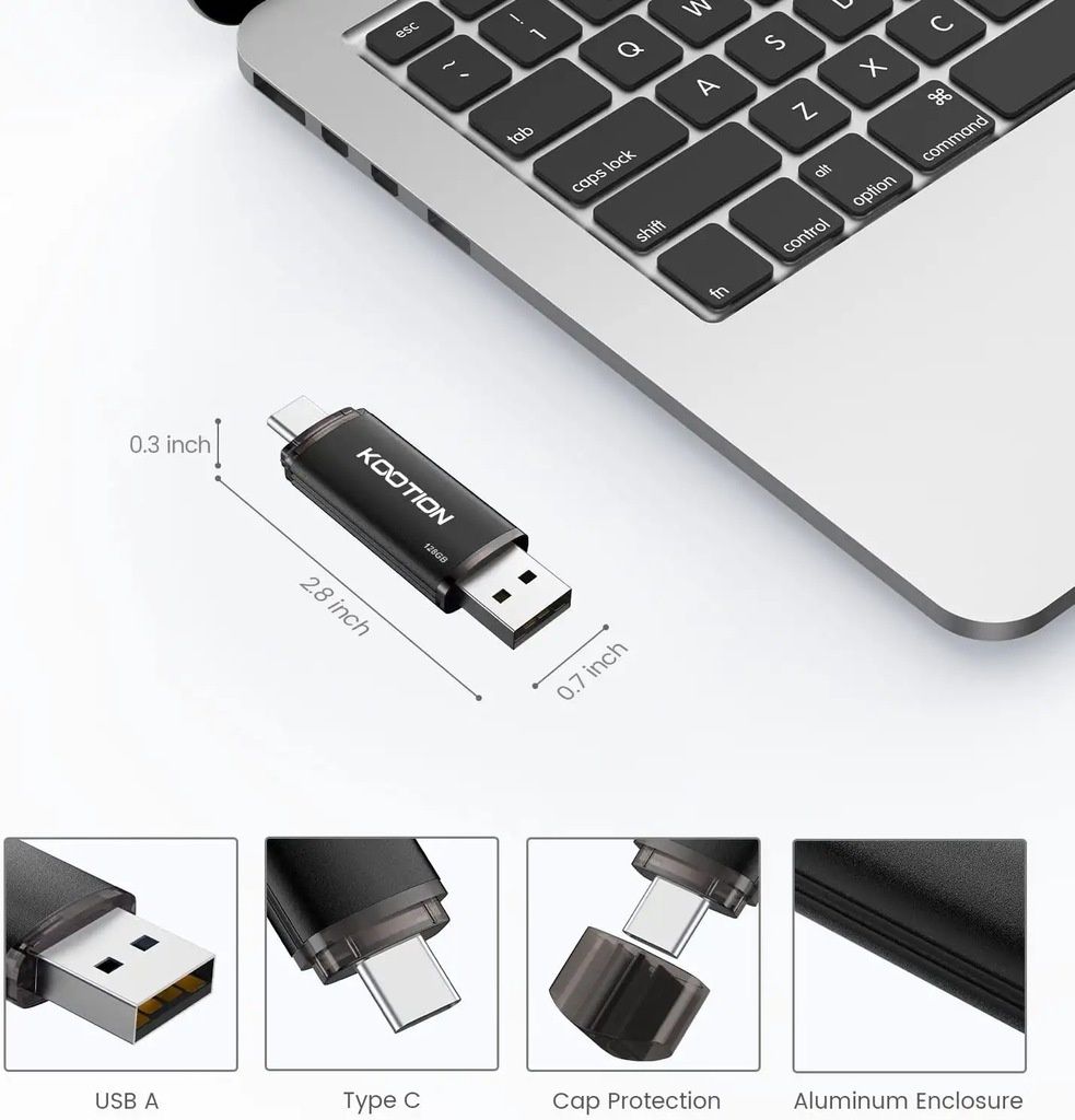 KOOTION Pamięć USB 128 GB, USB C Usb A 2in1 Pendrive