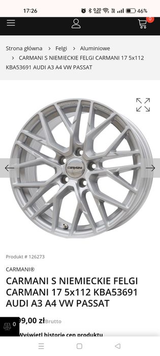 Alufelgi carmani 17 et31 5x112 opony zimowe