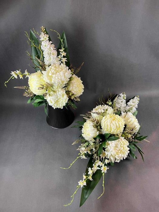 Elegancki wieniec nagrobny / pogrzebowy z bukietem – ręcznie wykonany