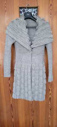 Sweter  sweterek kardigan gruby długi szary