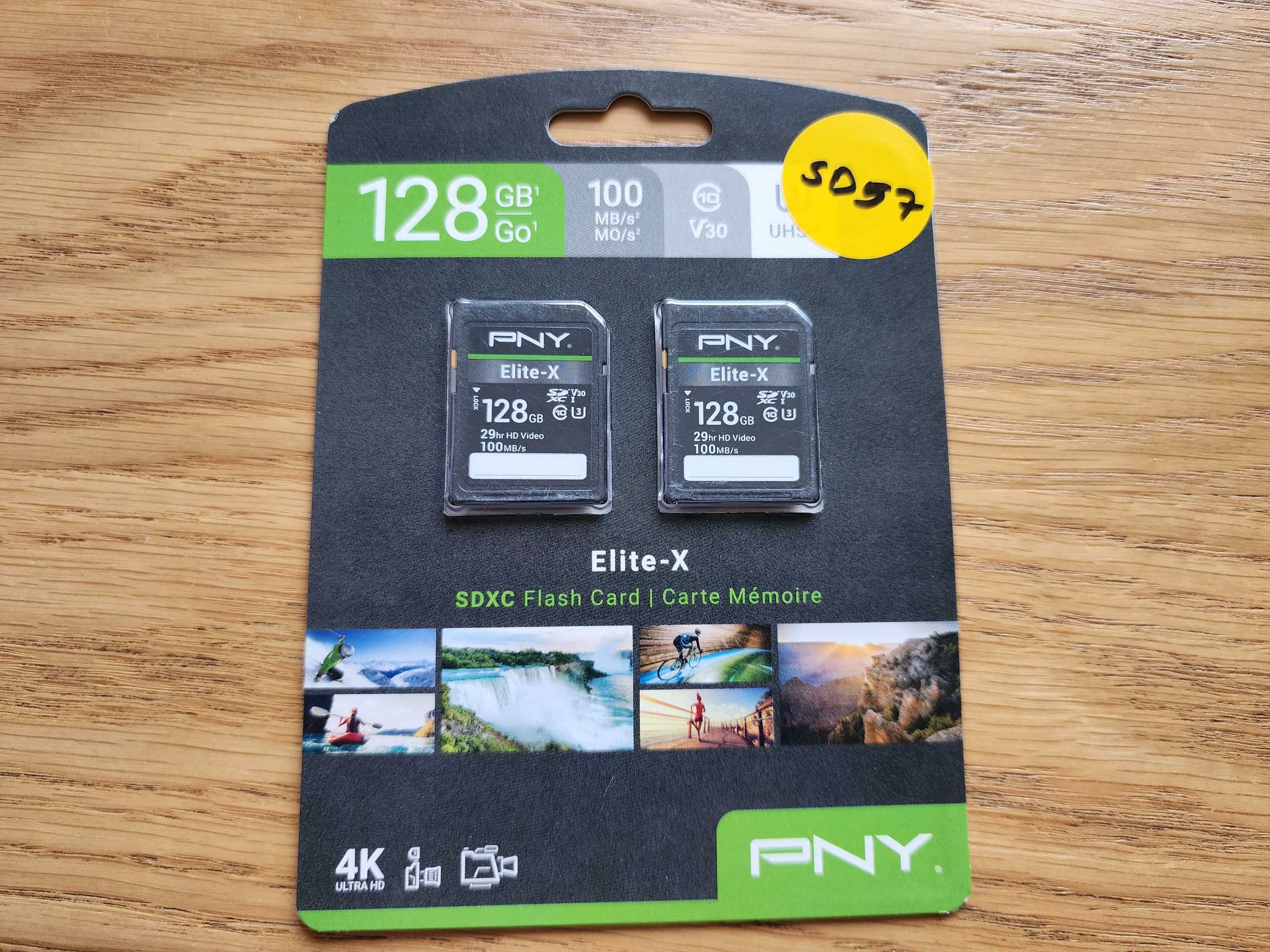 PNY 128GB Elite-X Class 10 U3 V30 SDXC 100MB/s, Class 10 U3 V30 4K 2шт