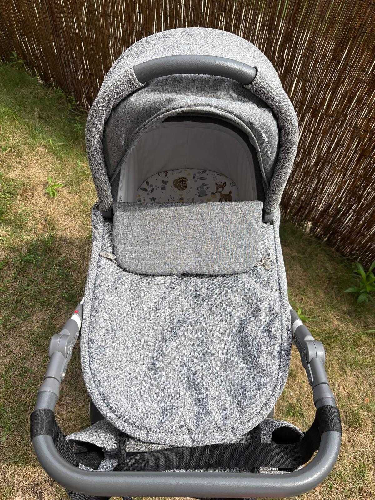 Wózek wielofunkcyjny 2w1 Amelis gondola + spacerówka szary melanż KRK