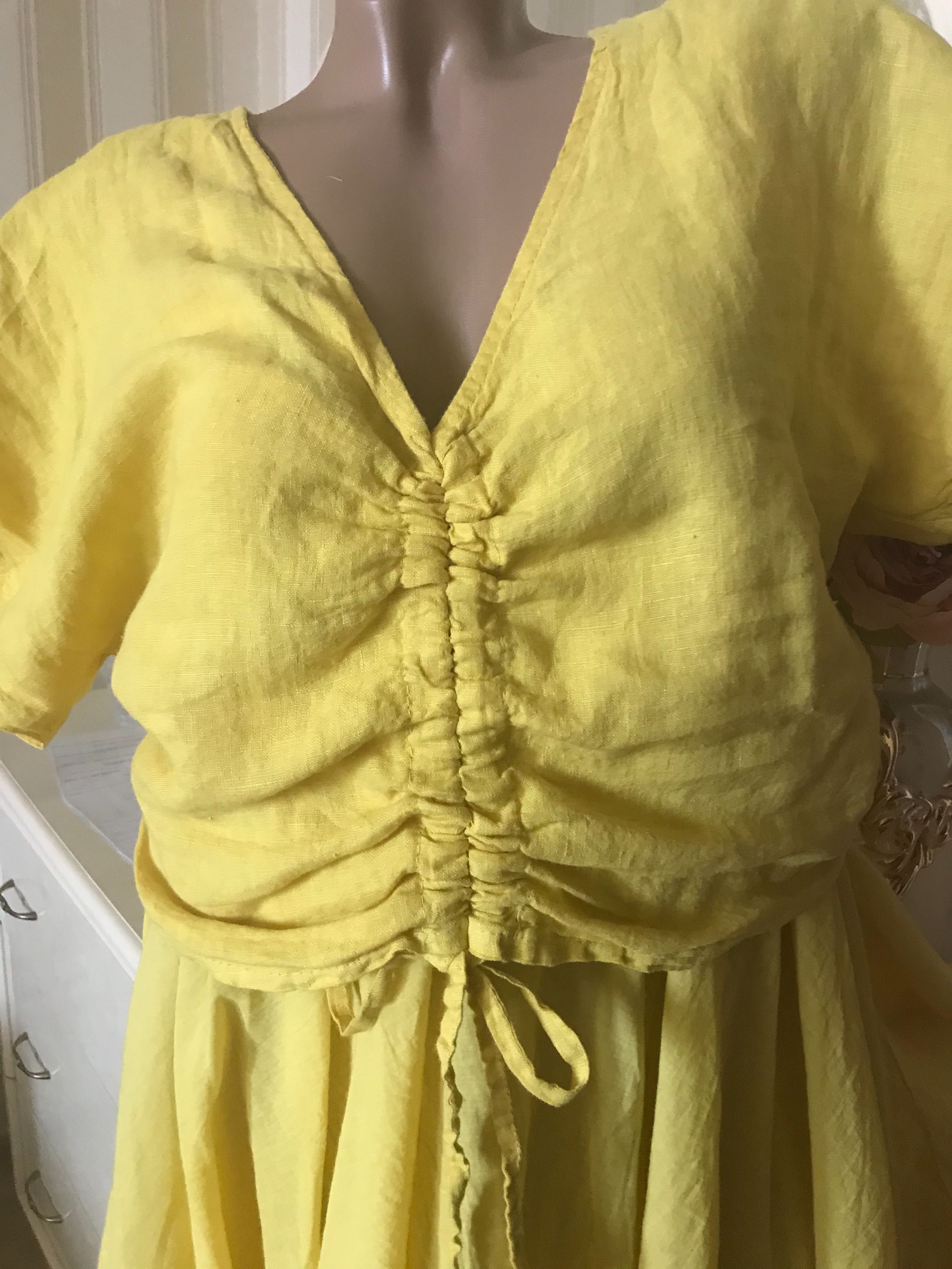 Итальянский сарафан, платье, в комплекте с блузкой, батист, лён