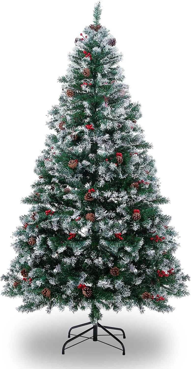 Sztuczna choinka 180 cm, śnieżona, z szyszkami i jagodami