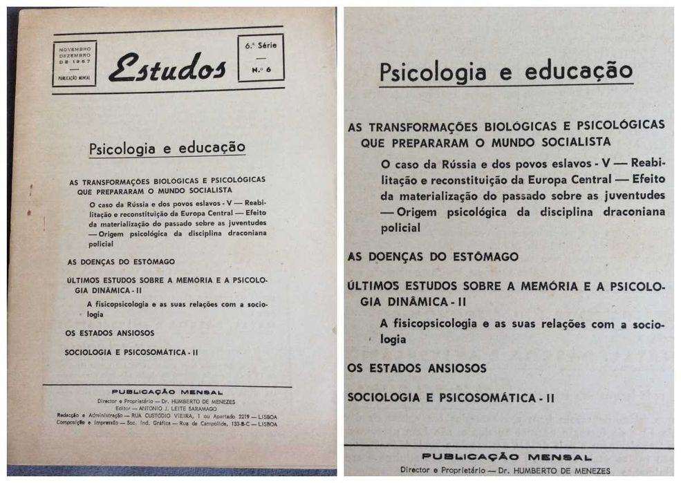 Estudos: Psicologia e educação - 7  Exemplares. Anos 60. Ver sumário