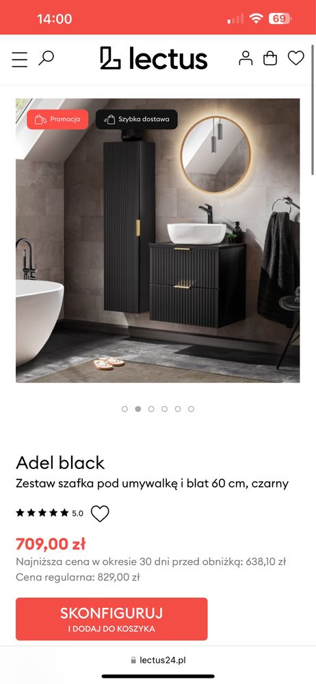 Szafka pod umywalkę Adel Black 60cm bez blatu