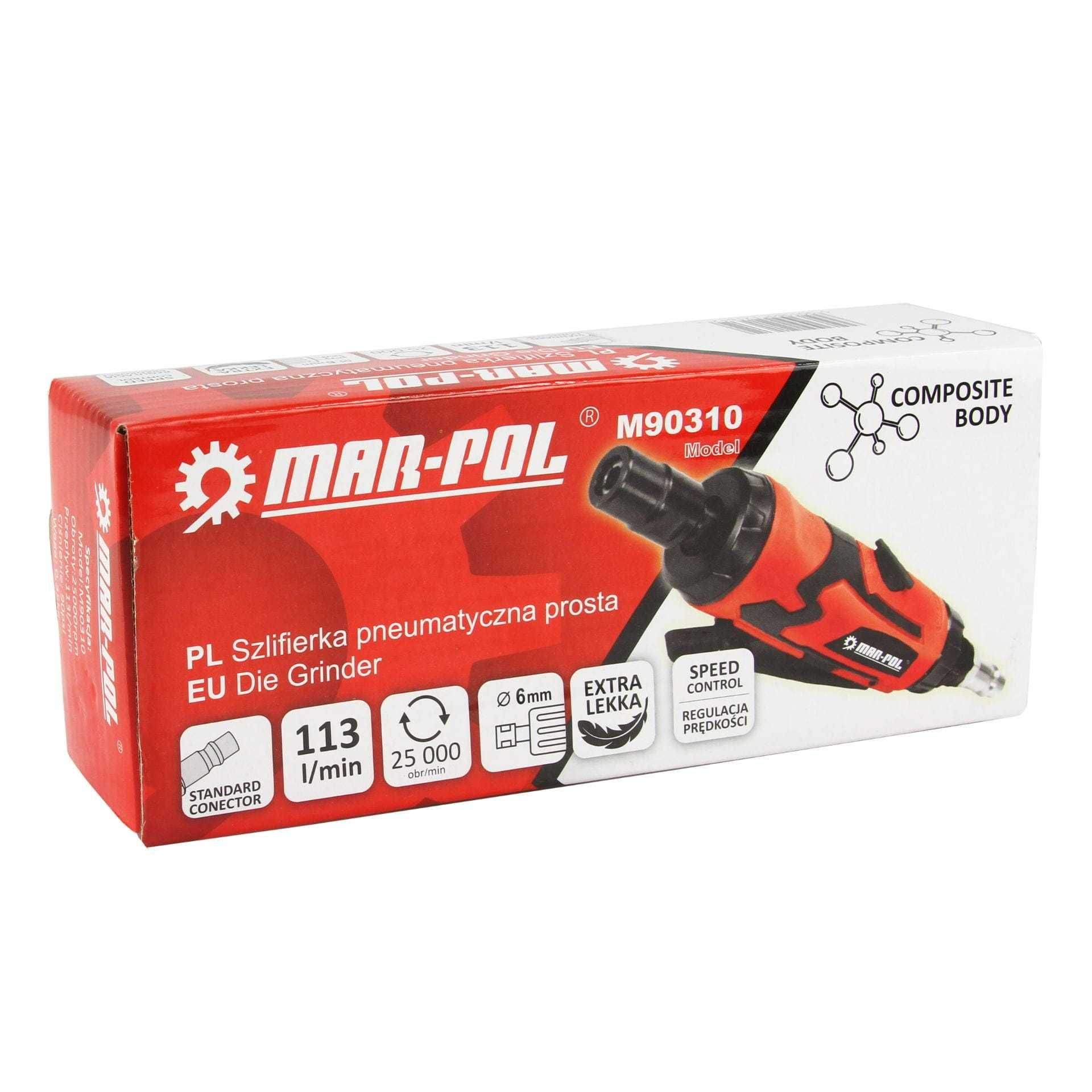 MAR-POL Szlifierka Pneumatyczna Prosta 6mm 1/4 Mega Lekka M90310