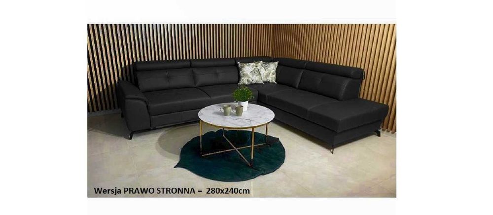 Nowy Narożnik 280x240cm SIELLA , Skóra Naturalna- CZARNA = Meble Pyka