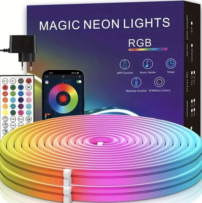 Неонова LED RGB стрічка 15 метрів з пультом і керуванням через телефон