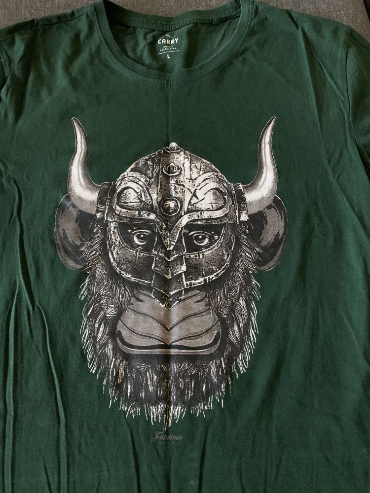 T-shirt koszulka męska rozm L (małpa wiking) butelkowa zieleń