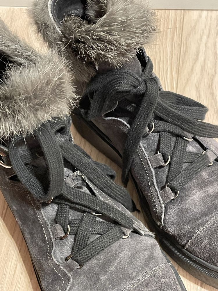 Buty zimowe skórzane szare Włochy
