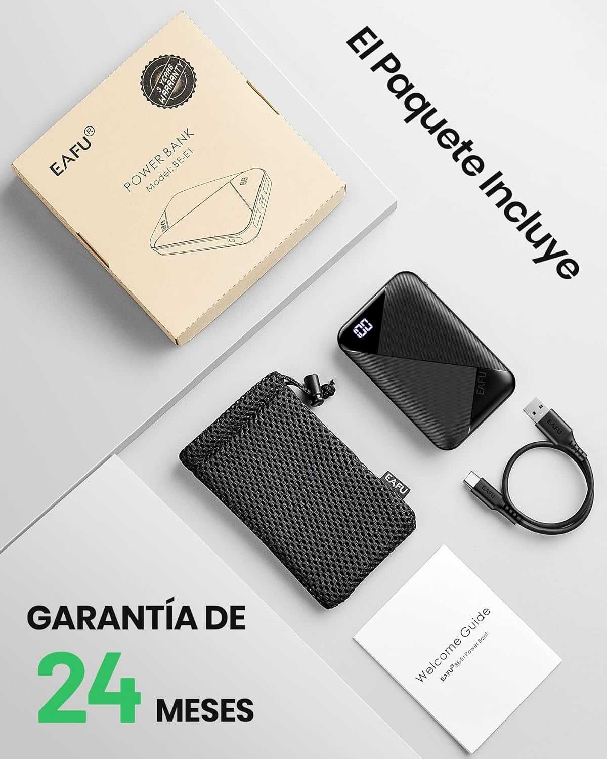 Powerbank 3A 10000mAh szybki mocny kieszonkowy USB-C LED latarka EAFU