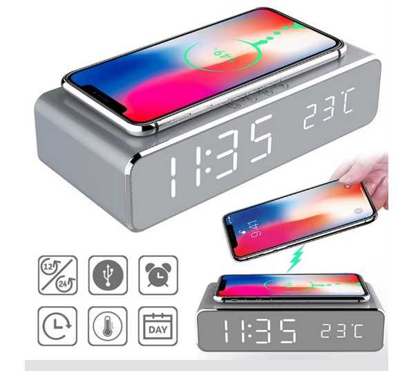 Часы-будильник-беспроводное зарядное 5 в 1